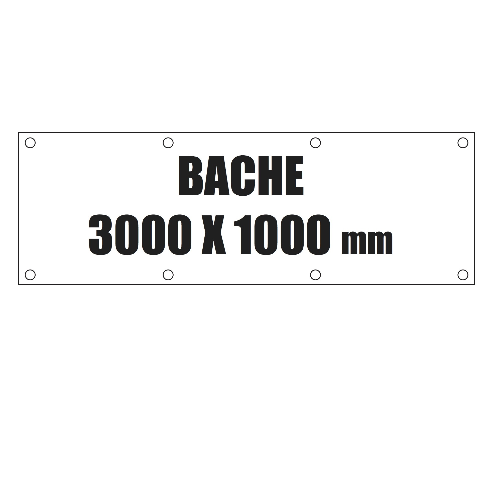 Bache 3000x1000mm avec oeillets et marquage quadri