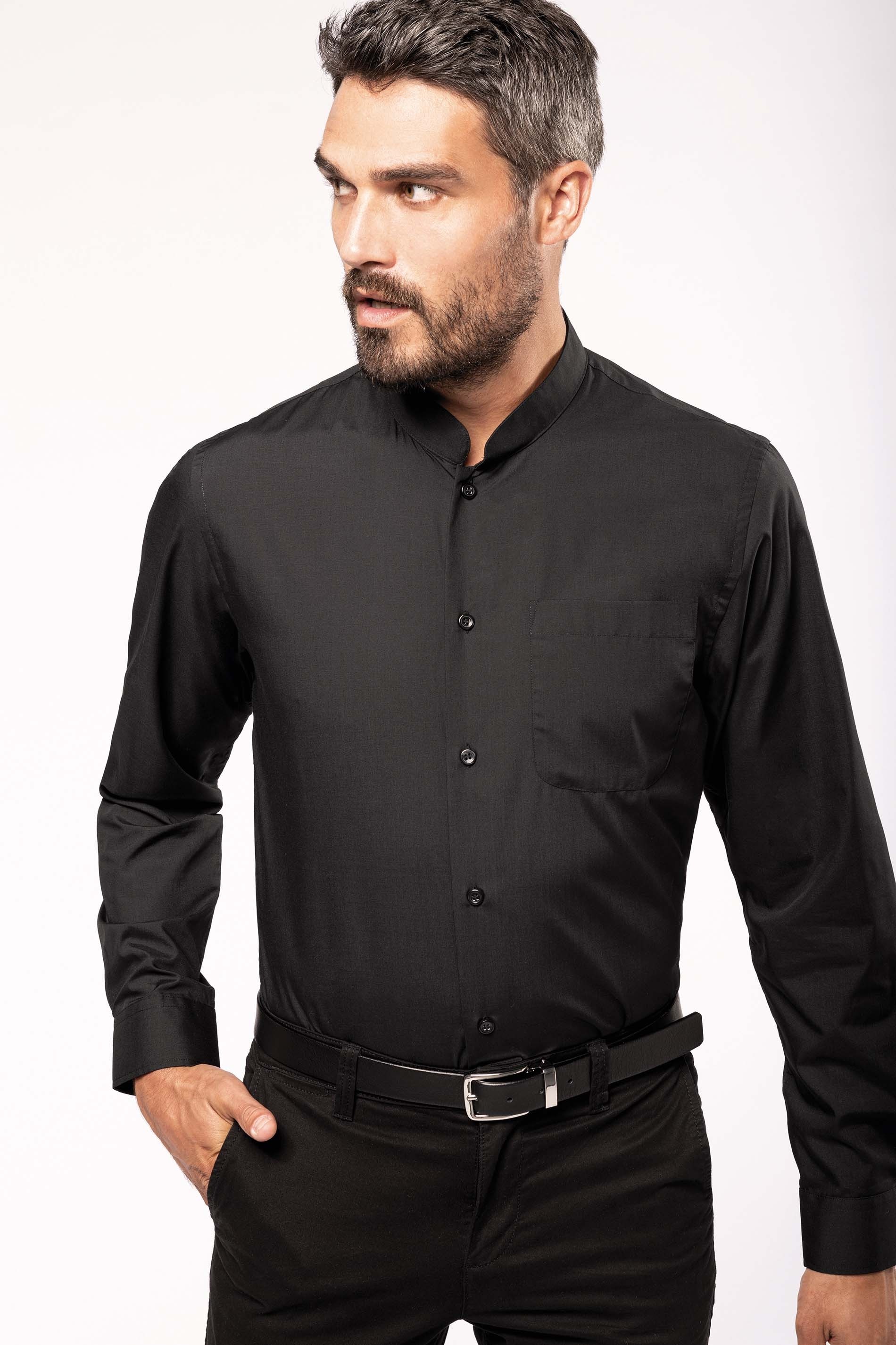 Chemise col mao manches longues