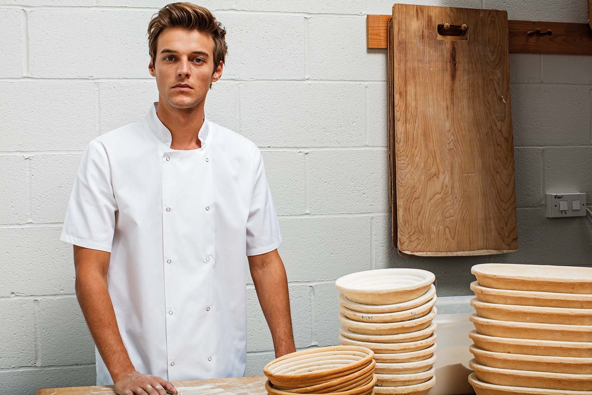 Veste de cuisine manches courtes à boutons pression