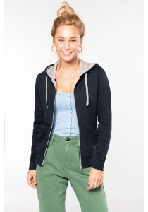 Sweat-shirt zippé capuche contrastée femme